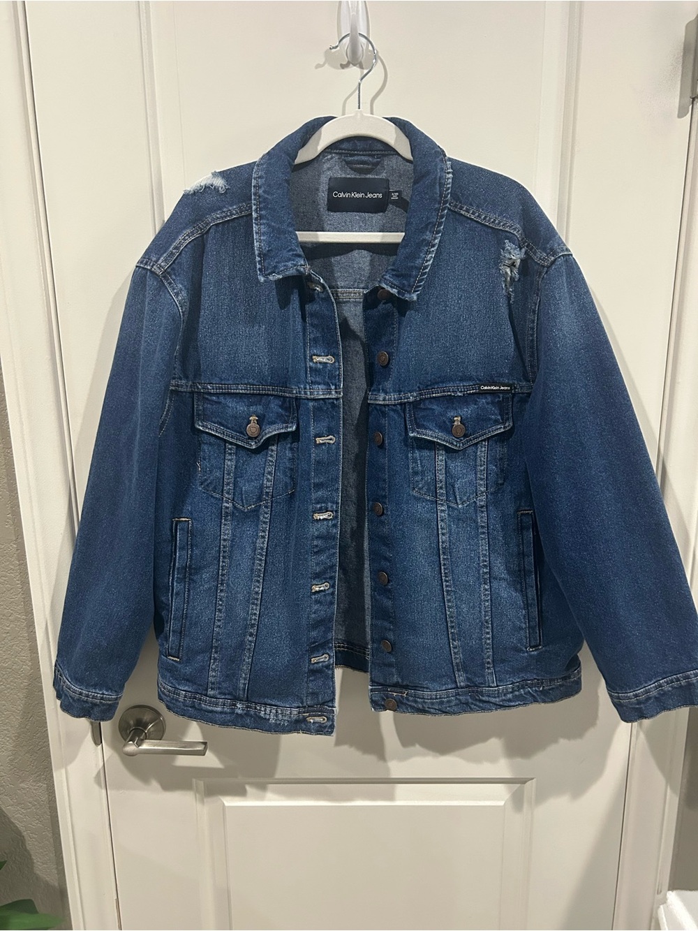 Calvin Klein Jeans Dark Blue Distressed Denim Jacket